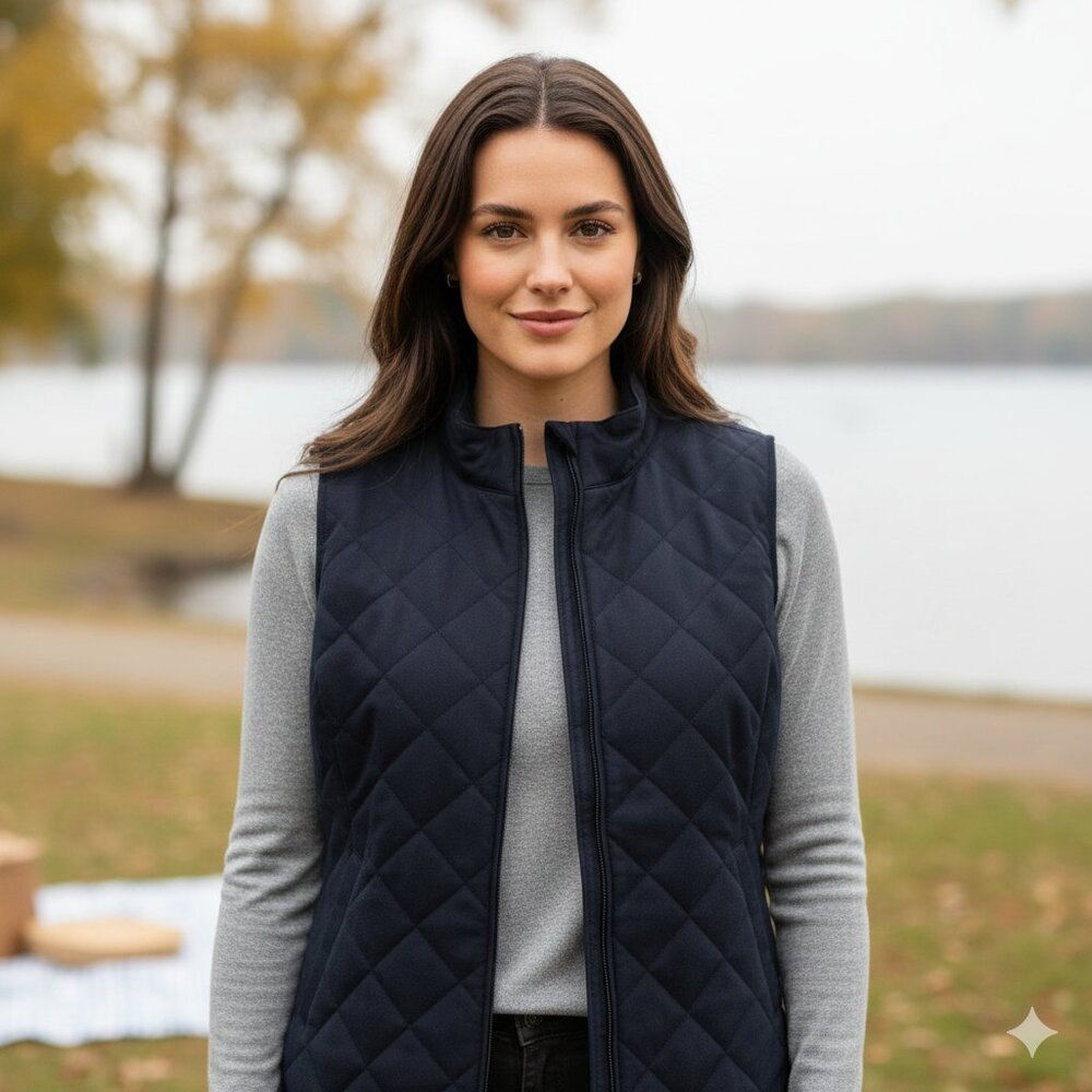 Orvis Black LP Large Quilted Classic Fit Women's Full Zip Knit Vest EUC